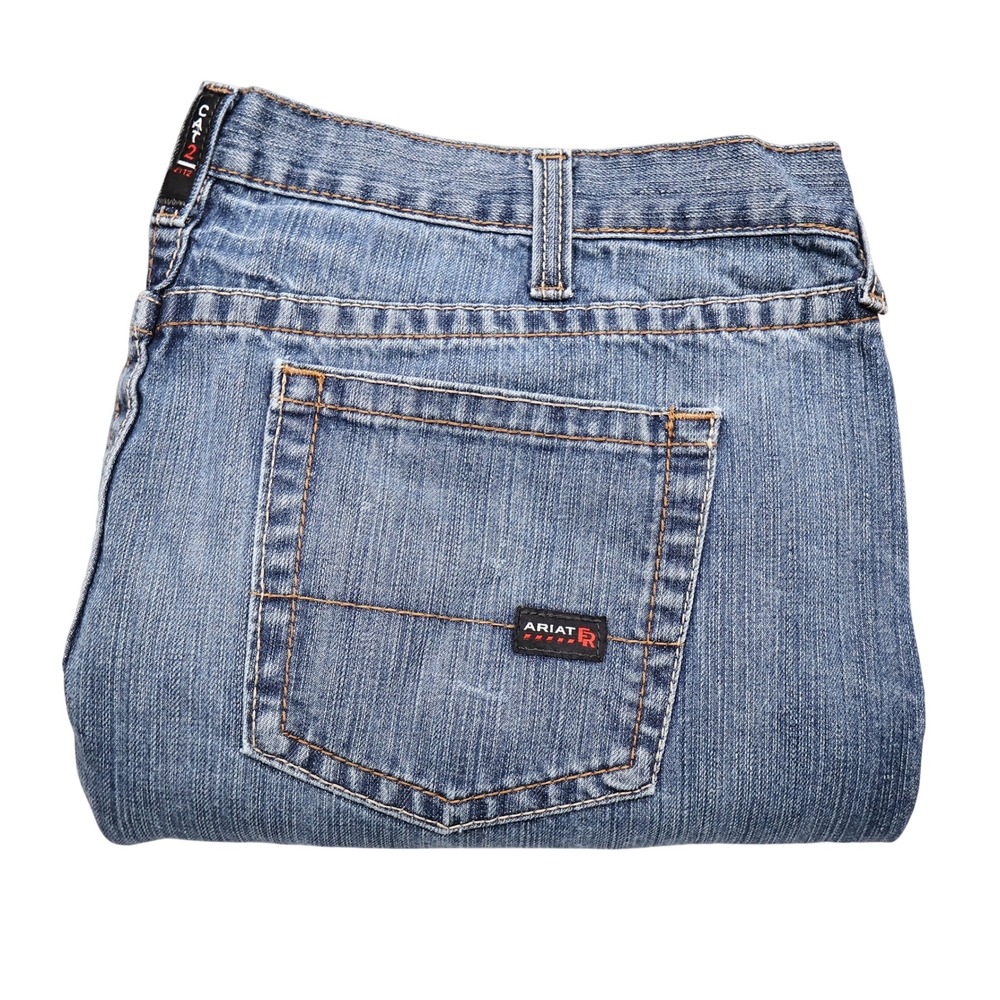 ARIAT Men's 44x34 Medium Wash FR M3 Loose Straight Leg Denim CAT 2 Work Jeans